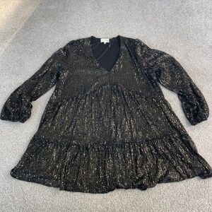 Melloday Black V-Neck Sequined Tiered Dress, Women’s Size XL